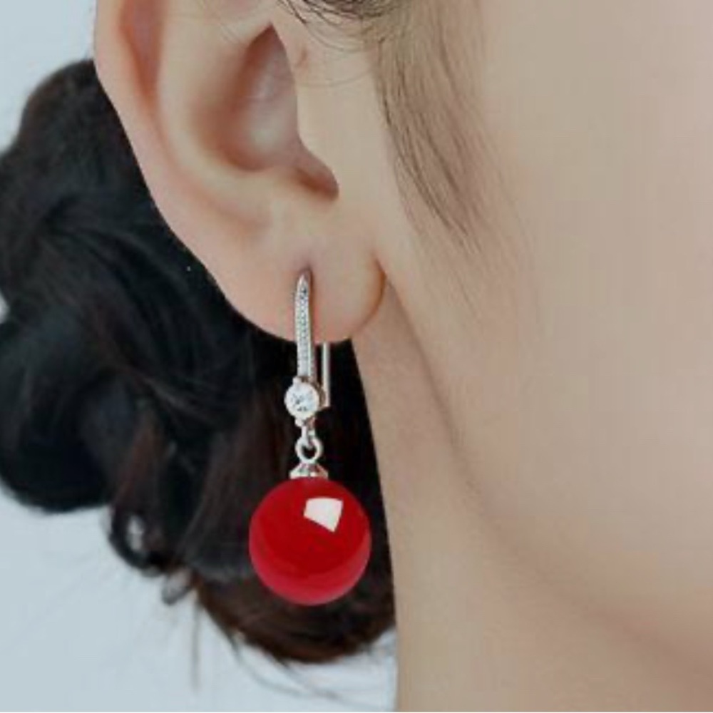 Sterling Silver Elegant Red Drop Earrings NWOT